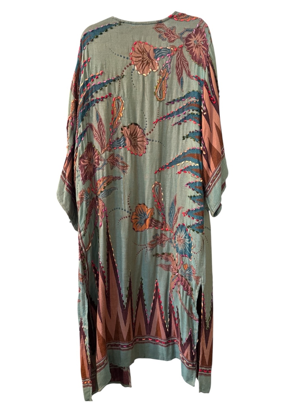 Raj Olive Green and Rust Boho Maxi Kimono - Picture 6 of 7